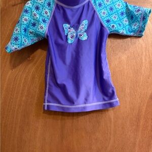 Kids Purple & Teal Butterfly Rash Guard Swim Top 12 - 18 Months